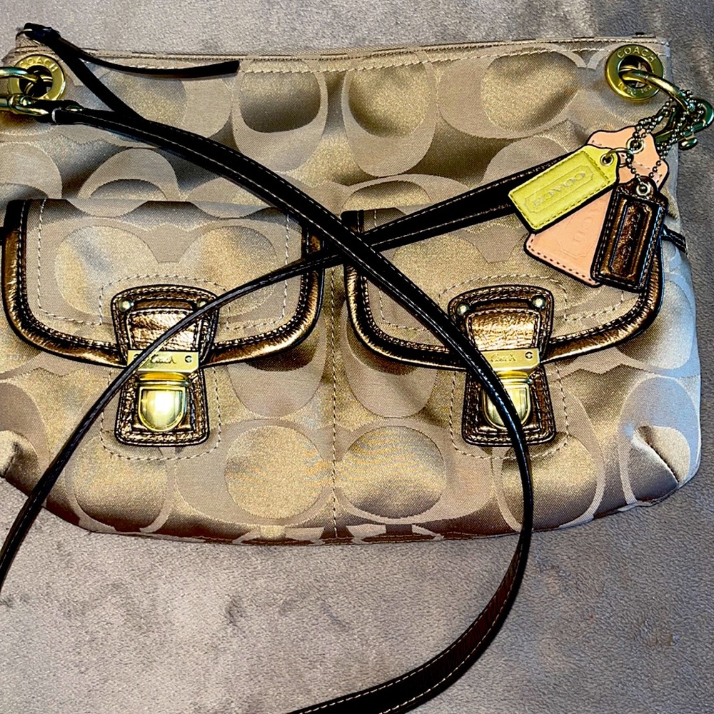 AUTHENTIC COACH Poppy Signature Logo Hippie Shoulder Bag